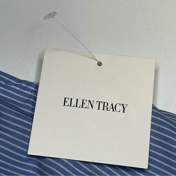 Ellen Tracy Women's Pinstriped Blue & White Embroidered Shirtdress Large NWT - Picture 15 of 15